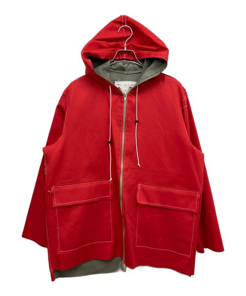 CAMIEL FORTGENS（カミエルフォートヘンス）CAMIEL FORTGENS (カミエルフォートヘンス) HOODED RAIN JACKET REVERSIBLE レッド×オリーブ サイズ:Sの古着・服飾アイテム