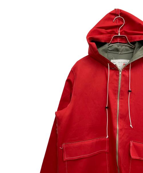 CAMIEL FORTGENS（カミエルフォートヘンス）CAMIEL FORTGENS (カミエルフォートヘンス) HOODED RAIN JACKET REVERSIBLE レッド×オリーブ サイズ:Sの古着・服飾アイテム