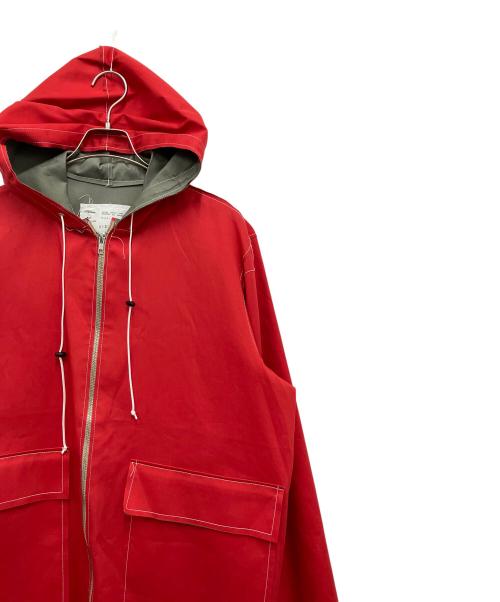 CAMIEL FORTGENS（カミエルフォートヘンス）CAMIEL FORTGENS (カミエルフォートヘンス) HOODED RAIN JACKET REVERSIBLE レッド×オリーブ サイズ:Sの古着・服飾アイテム
