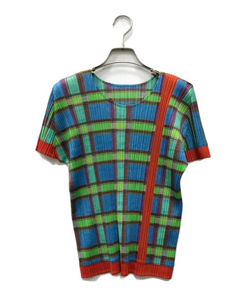 PLEATS PLEASE（プリーツプリーズ）PLEATS PLEASE (プリーツプリーズ) チェック柄プリーツカットソー マルチカラー サイズ:3の古着・服飾アイテム
