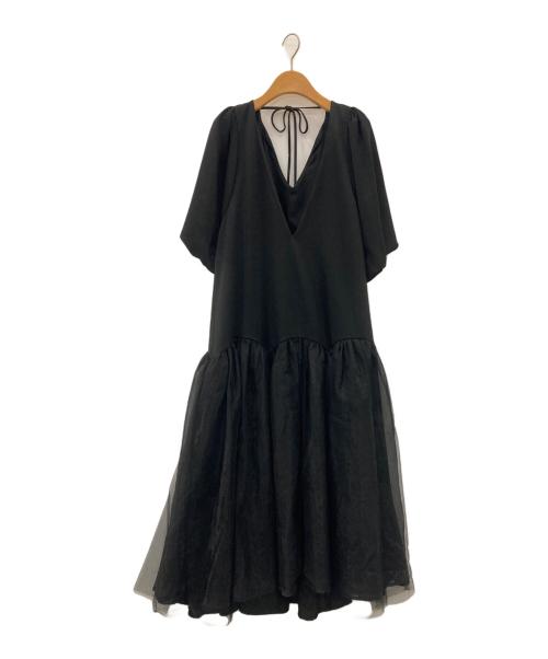 la belle etude（ラベルエチュード）la belle etude (ラベルエチュード) ボリュームパフスリーブAラインワンピース ブラック サイズ:1の古着・服飾アイテム