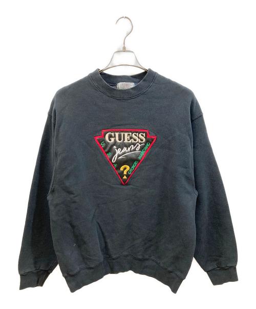 GUESS（ゲス）GUESS (ゲス) レザーパッチクルーネックスウェット ブラック サイズ:XLの古着・服飾アイテム