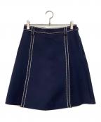 PRADAプラダ）の古着「ウールシルクステッチスカート」｜ネイビー
