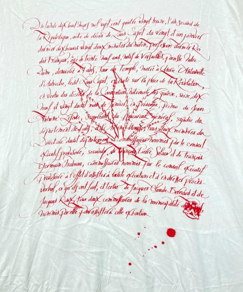 lucien pellat-finet（ルシアン・ペラフィネ）lucien pellat-finet (ルシアン・ペラフィネ) Nicolas Ouchenir メッセージTシャツ ホワイト×レッド サイズ:XLの古着・服飾アイテム