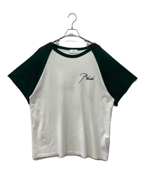 RHUDE（ルード）RHUDE (ルード) ラグランTシャツ ホワイト×グリーン サイズ:M　の古着・服飾アイテム
