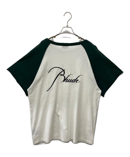 RHUDE（ルード）RHUDE (ルード) ラグランTシャツ ホワイト×グリーン サイズ:M　の古着・服飾アイテム
