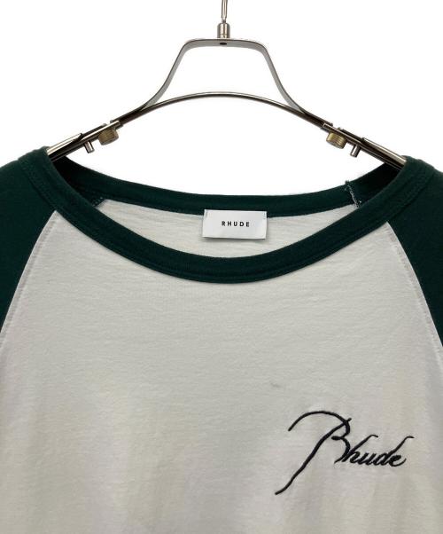 RHUDE（ルード）RHUDE (ルード) ラグランTシャツ ホワイト×グリーン サイズ:M　の古着・服飾アイテム