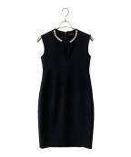YOKO CHANヨーコチャン）の古着「パールスリットネックノースリーブワンピース」｜ブラック
