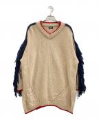 PAMEO POSEパメオポーズ）の古着「Fringe Sleeve Big Sweater」｜ベージュ