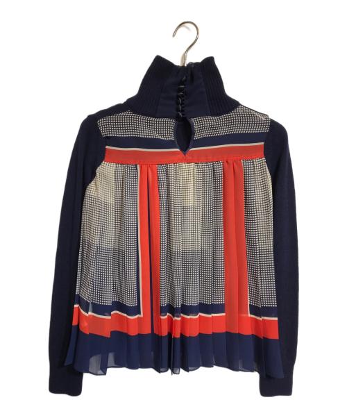 sacai（サカイ）sacai (サカイ) プリーツ切替ニット ネイビー サイズ:1の古着・服飾アイテム
