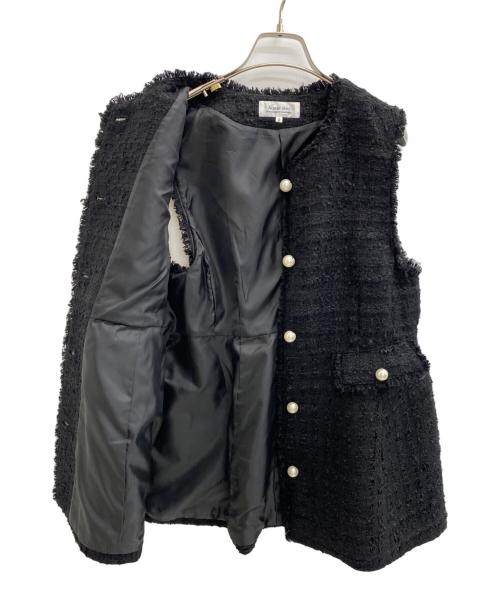 ARPEGE STORY（アルページュストーリー）ARPEGE STORY (アルページュストーリー) パールボタンツイードペプラムジレ ブラック サイズ:2の古着・服飾アイテム