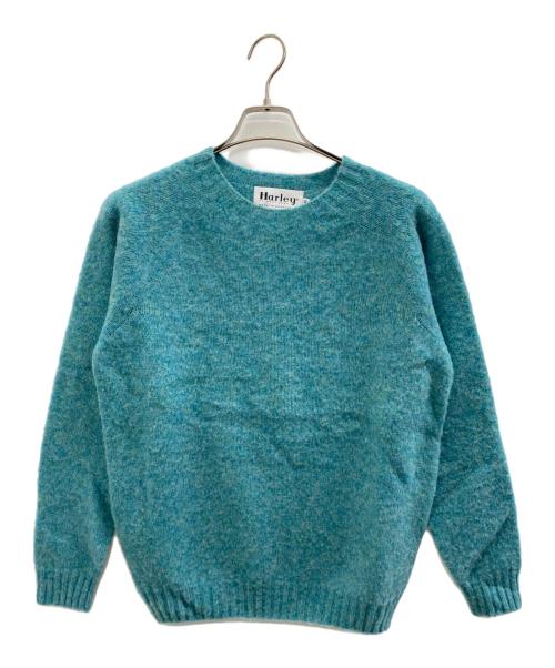 Harley of SCOTLAND（ハーレーオブスコットランド）Harley of SCOTLAND (ハーレーオブスコットランド) Saddle Shoulder Crew Neck Sweater ブルー サイズ:40の古着・服飾アイテム