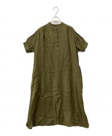 fog linen work（フォグリネンワーク）の古着「リネンバンドカラーワンピース」｜オリーブ