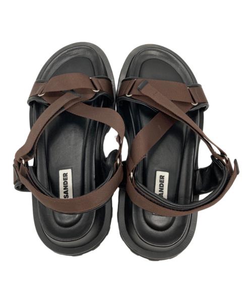JIL SANDER（ジルサンダー）JIL SANDER (ジルサンダー) クロスストラップサンダル ブラウン×ブラック サイズ:42の古着・服飾アイテム