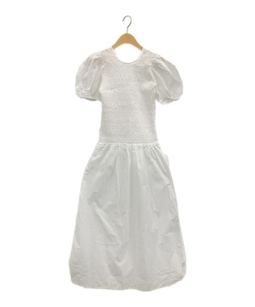 GANNI（ガニー）Ganni (ガニー) スモッキングディテール オープンバックドレス ホワイト サイズ:SIZE36の古着・服飾アイテム
