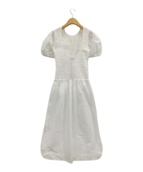 GANNI（ガニー）Ganni (ガニー) スモッキングディテール オープンバックドレス ホワイト サイズ:SIZE36の古着・服飾アイテム