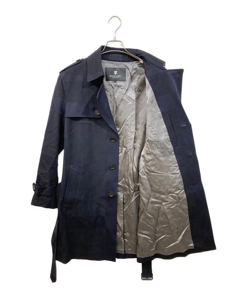 BLACK LABEL CRESTBRIDGE（ブラックレーベル クレストブリッジ）BLACK LABEL CRESTBRIDGE (ブラックレーベル クレストブリッジ) チェックウールトレンチコート ネイビー サイズ:SIZE LLの古着・服飾アイテム