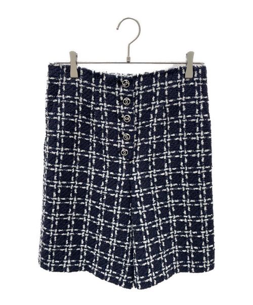 CHANEL（シャネル）CHANEL (シャネル) ココボタン ツイード ショートパンツ ネイビー×ホワイト サイズ:36の古着・服飾アイテム