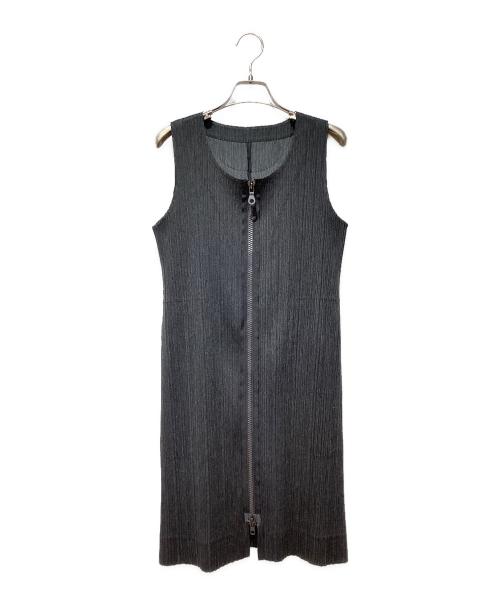 PLEATS PLEASE（プリーツプリーズ）PLEATS PLEASE (プリーツプリーズ) ダブルジッププリーツロングジレ グレー サイズ:3の古着・服飾アイテム