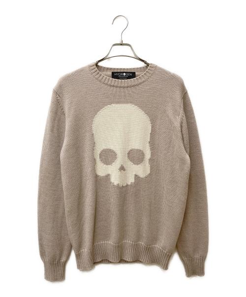 HYDROGEN（ハイドロゲン）HYDROGEN (ハイドロゲン) スカルクルーネックニット ベージュ サイズ:Ｍの古着・服飾アイテム
