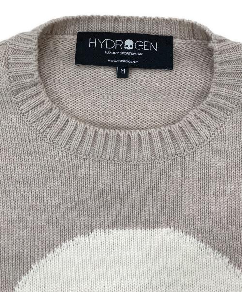 HYDROGEN（ハイドロゲン）HYDROGEN (ハイドロゲン) スカルクルーネックニット ベージュ サイズ:Ｍの古着・服飾アイテム