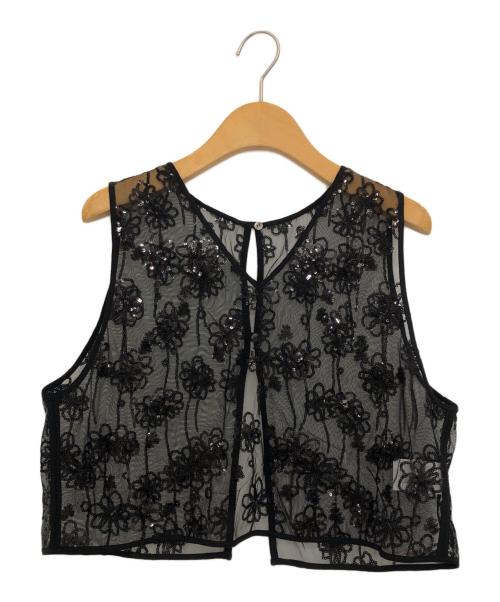 MACPHEE（マカフィー）MACPHEE (マカフィ) メッシュスパンコール Vネックプルオーバー ブラック サイズ:36の古着・服飾アイテム