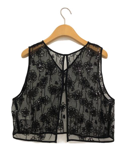 MACPHEE（マカフィー）MACPHEE (マカフィ) メッシュスパンコール Vネックプルオーバー ブラック サイズ:36の古着・服飾アイテム