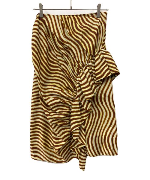 DRIES VAN NOTEN（ドリスヴァンノッテン）DRIES VAN NOTEN (ドリスヴァンノッテン) LEN LYE (レン・ライ) プリントデザインギャザースカート ブラウン×イエロー サイズ:36　の古着・服飾アイテム