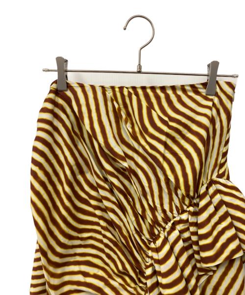 DRIES VAN NOTEN（ドリスヴァンノッテン）DRIES VAN NOTEN (ドリスヴァンノッテン) LEN LYE (レン・ライ) プリントデザインギャザースカート ブラウン×イエロー サイズ:36　の古着・服飾アイテム
