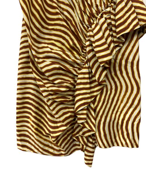 DRIES VAN NOTEN（ドリスヴァンノッテン）DRIES VAN NOTEN (ドリスヴァンノッテン) LEN LYE (レン・ライ) プリントデザインギャザースカート ブラウン×イエロー サイズ:36　の古着・服飾アイテム