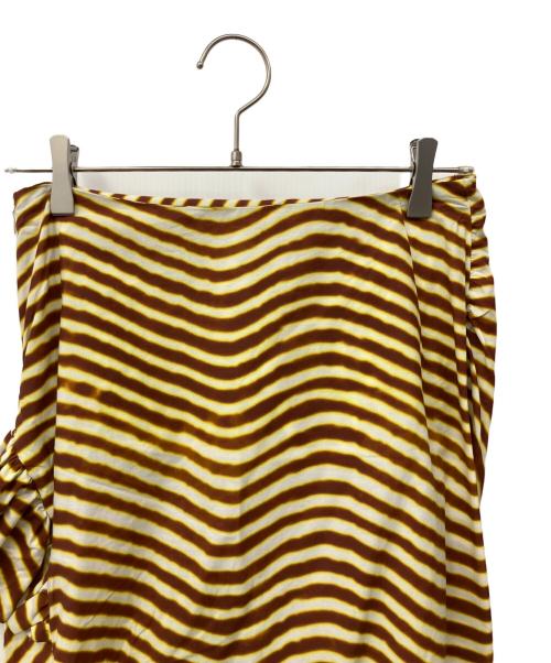 DRIES VAN NOTEN（ドリスヴァンノッテン）DRIES VAN NOTEN (ドリスヴァンノッテン) LEN LYE (レン・ライ) プリントデザインギャザースカート ブラウン×イエロー サイズ:36　の古着・服飾アイテム