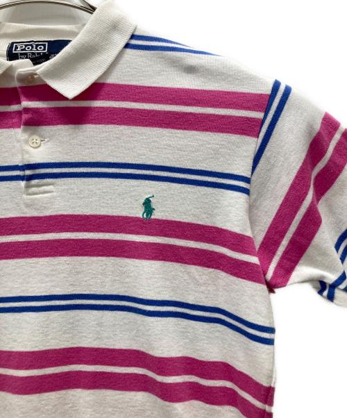 POLO RALPH LAUREN（ポロ・ラルフローレン）POLO RALPH LAUREN (ポロ・ラルフローレン) USA製ポロシャツ ホワイト×ピンク サイズ:不明の古着・服飾アイテム