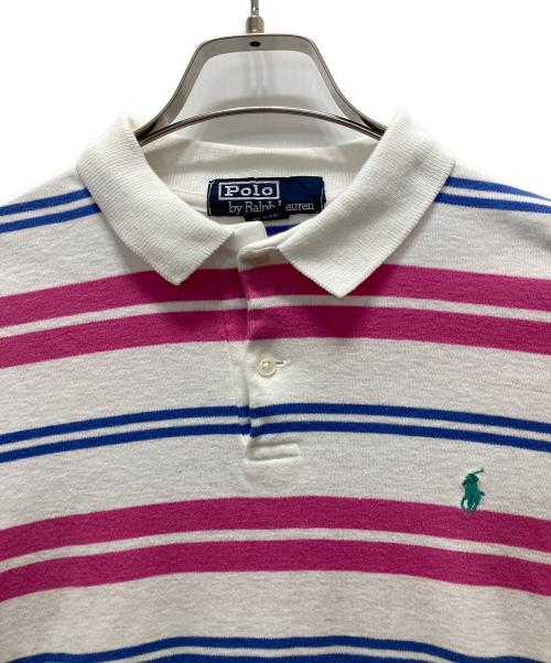 POLO RALPH LAUREN（ポロ・ラルフローレン）POLO RALPH LAUREN (ポロ・ラルフローレン) USA製ポロシャツ ホワイト×ピンク サイズ:不明の古着・服飾アイテム