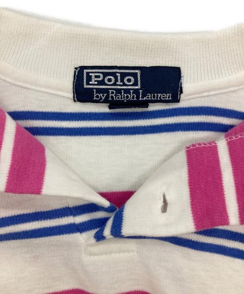 POLO RALPH LAUREN（ポロ・ラルフローレン）POLO RALPH LAUREN (ポロ・ラルフローレン) USA製ポロシャツ ホワイト×ピンク サイズ:不明の古着・服飾アイテム