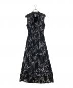 FRAY IDフレイ アイディー）の古着「ドレープネックシャーリングプリントワンピース」｜ブラック