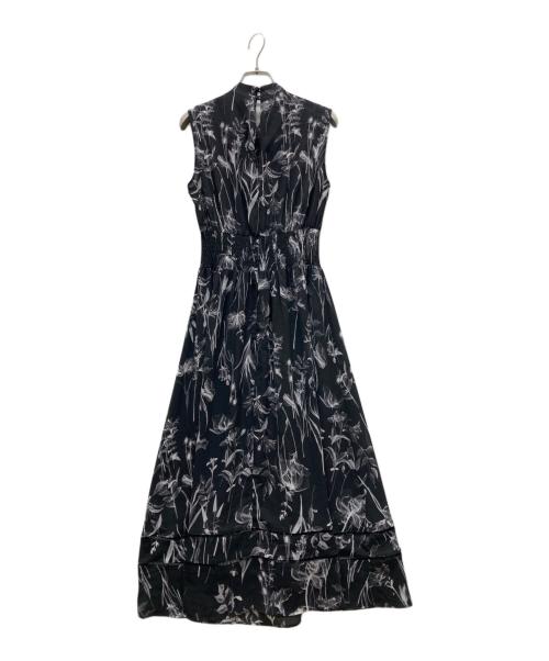 FRAY ID（フレイ アイディー）FRAY ID (フレイ アイディー) ドレープネックシャーリングプリントワンピース ブラック サイズ:Sの古着・服飾アイテム