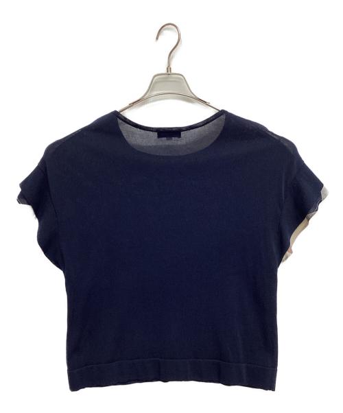 BLUE LABEL CRESTBRIDGE（ブルーレーベルクレストブリッジ）BLUE LABEL CRESTBRIDGE (ブルーレーベルクレストブリッジ) コットンナイロンニットトップス ネイビー サイズ:38の古着・服飾アイテム