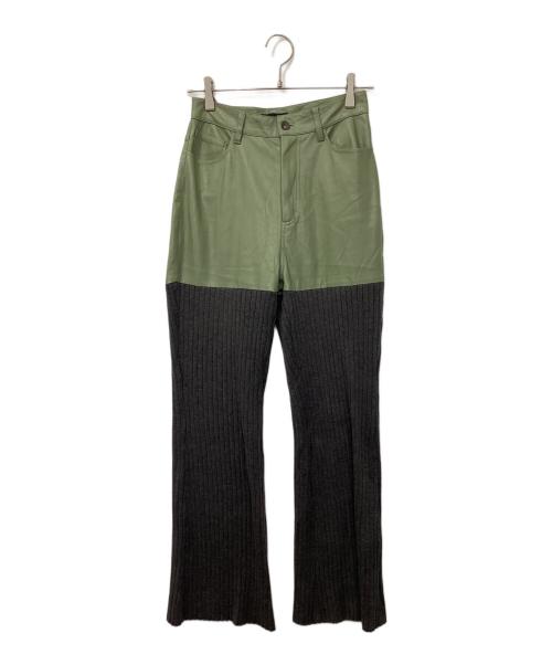 MAISON SPECIAL（メゾンスペシャル）MAISON SPECIAL (メゾンスペシャル) ヴィーガンレザーニットパンツ グレー×グリーン サイズ:36の古着・服飾アイテム