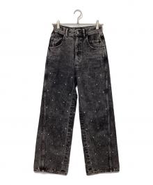 MAISON SPECIAL（メゾンスペシャル）の古着「ラインストーンパールワイドデニムパンツ」｜ブラック