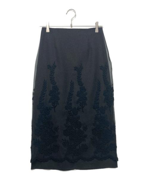 martinique（マルティニーク）martinique (マルティニーク) リップルオーガンジー刺繍タイトスカート ブラック サイズ:1の古着・服飾アイテム