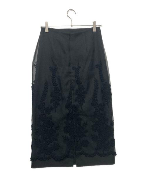 martinique（マルティニーク）martinique (マルティニーク) リップルオーガンジー刺繍タイトスカート ブラック サイズ:1の古着・服飾アイテム