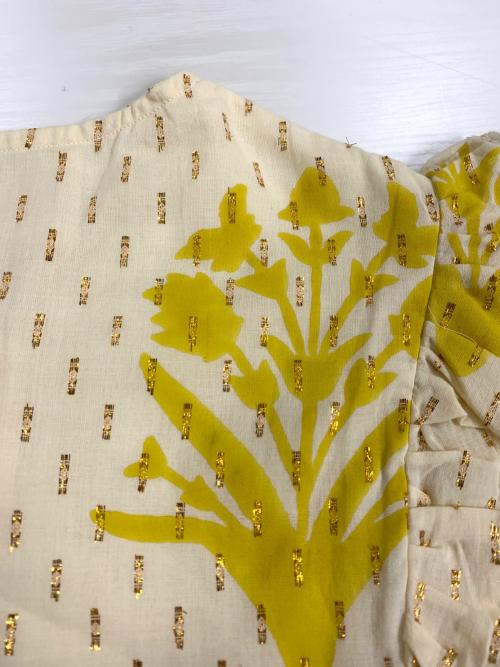 SZ Blockprints（エスゼットブロックプリント）SZ Blockprints (エスゼットブロックプリント) フリルブラウス イエロー サイズ:Sの古着・服飾アイテム