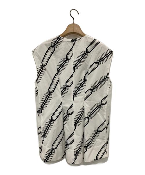 DES PRES（デ プレ）DES PRES (デ プレ) モノトーンプリント フロントアジャストブラウス ホワイト サイズ:Ｆの古着・服飾アイテム