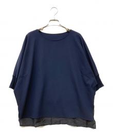 GALLARDA GALANTE（ガリャルダガランテ）の古着「ハーフジョーゼットコンビブラウス」｜ネイビー