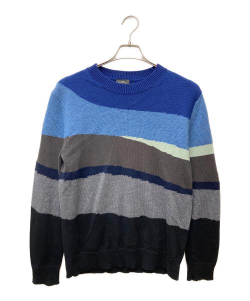 PS Paul Smith（ＰＳポールスミス）PS Paul Smith (ＰＳポールスミス) ドローイングボーダークルーネックニット ブルー サイズ:Mの古着・服飾アイテム