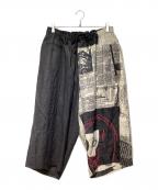 Yohji Yamamoto pour hommeヨウジヤマモト プールオム）の古着「YUUKA ASAKURA LINEN NEWSPAPER PRINT TWO TONE PANTS」｜ブラック