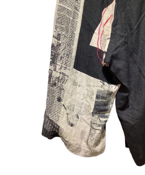 Yohji Yamamoto pour homme（ヨウジヤマモト プールオム）Yohji Yamamoto pour homme (ヨウジヤマモト プールオム) YUUKA ASAKURA LINEN NEWSPAPER PRINT TWO TONE PANTS ブラック サイズ:2の古着・服飾アイテム