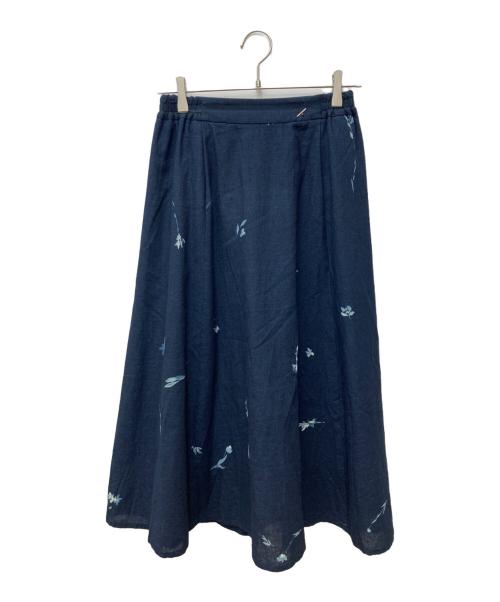 Pal'las Palace（パラスパレス）Pal'las Palace (パラスパレス) インディゴガーゼ菊花柄ギャザースカート ネイビーの古着・服飾アイテム