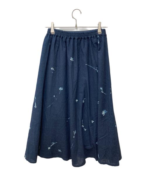 Pal'las Palace（パラスパレス）Pal'las Palace (パラスパレス) インディゴガーゼ菊花柄ギャザースカート ネイビーの古着・服飾アイテム