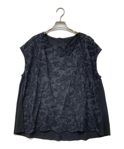 BEARDSLEY（ビアズリー）BEARDSLEY (ビアズリー) リネン刺繍切替ブラウス ブラック サイズ:1の古着・服飾アイテム